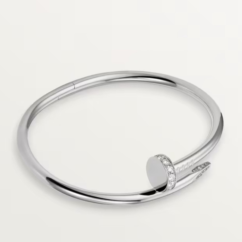 18 K White Gold Plated Open Cubic Zircon Nail Bangle Bracelet